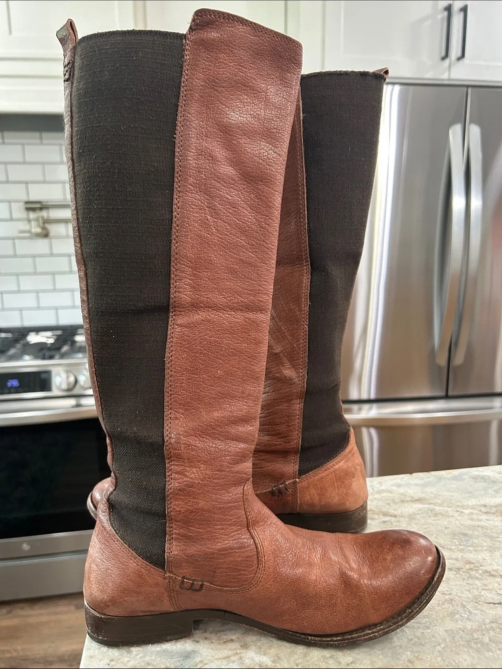 Frye Molly Gore Tall Riding Boot Brown Leather 9B
